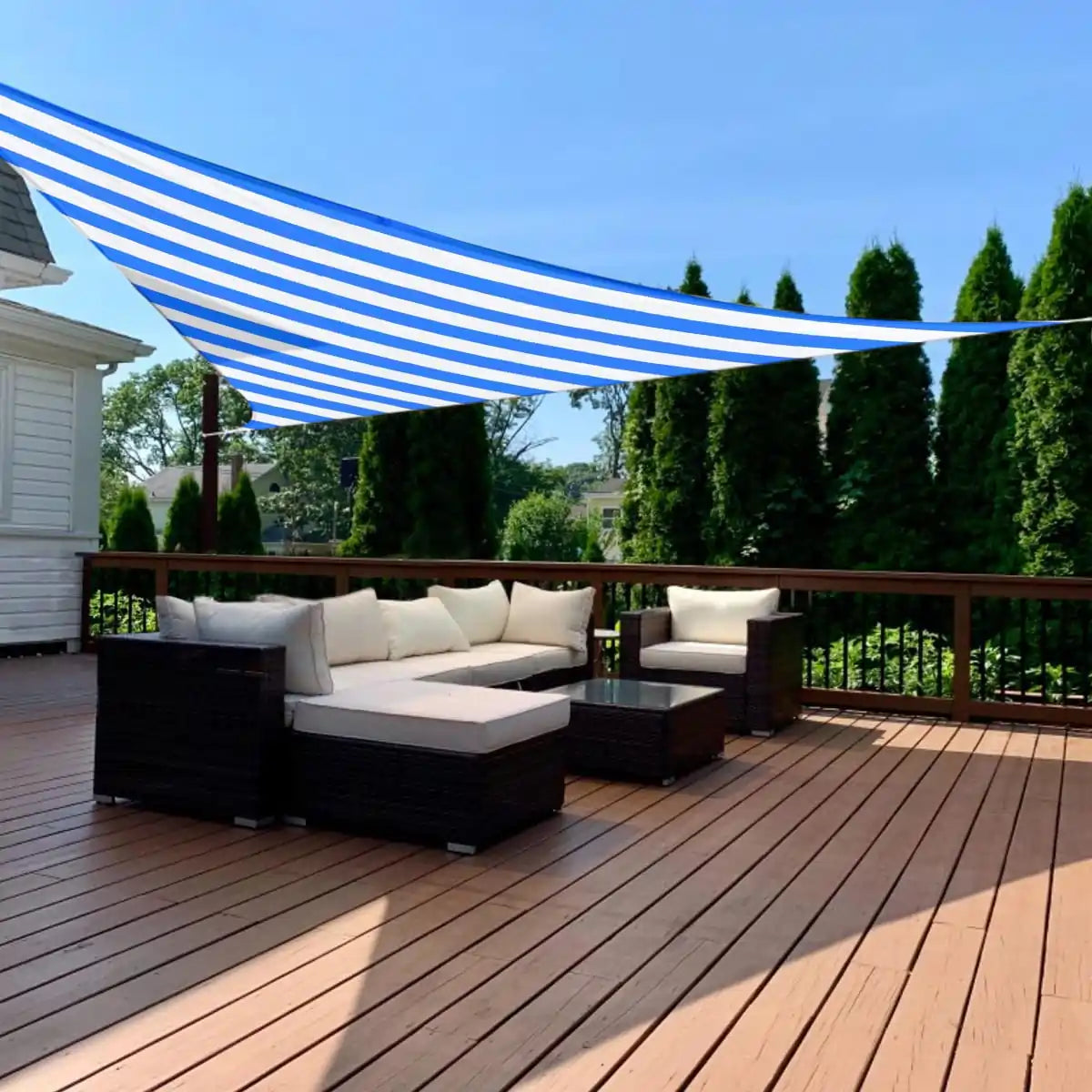 White and Blue triangle shade sail
