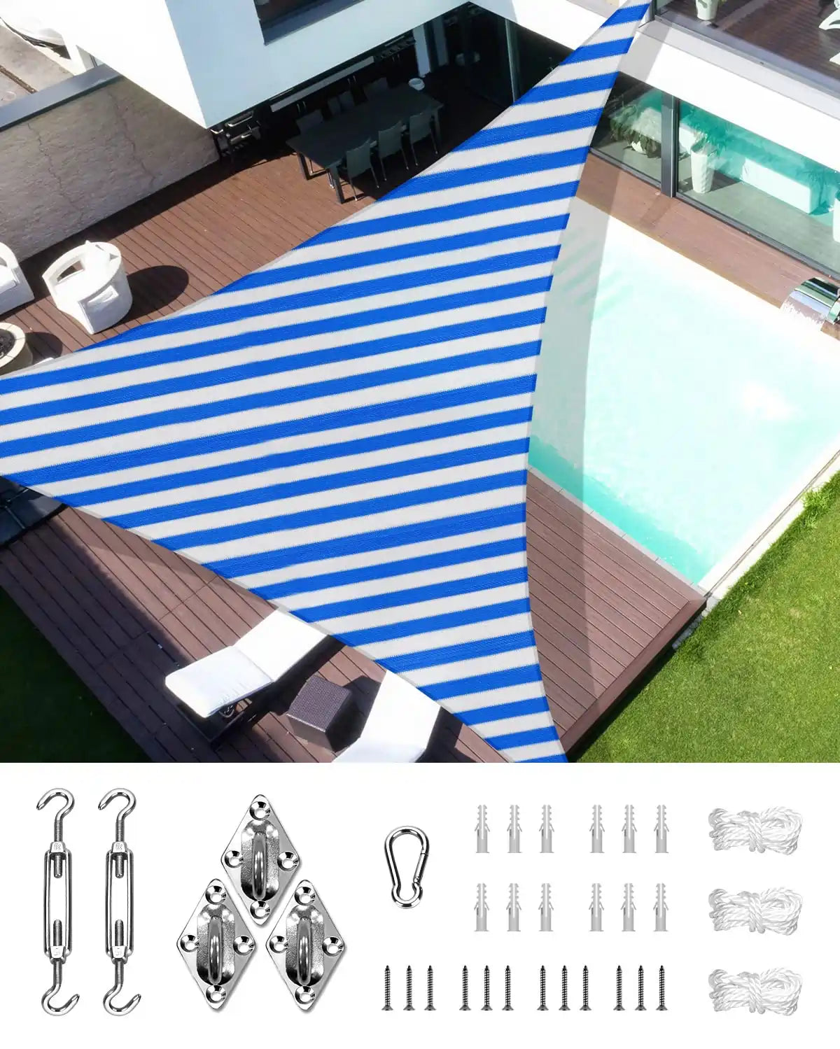 20' x 20' x 20' Triangle Shade Sail -White and Blue