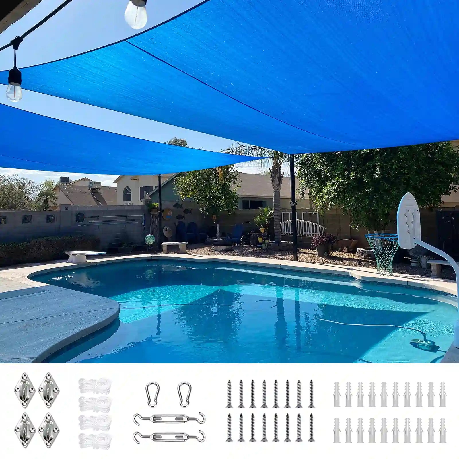 Blue 26 x 20 ft rectangle shade sail for pool shade#color_blue