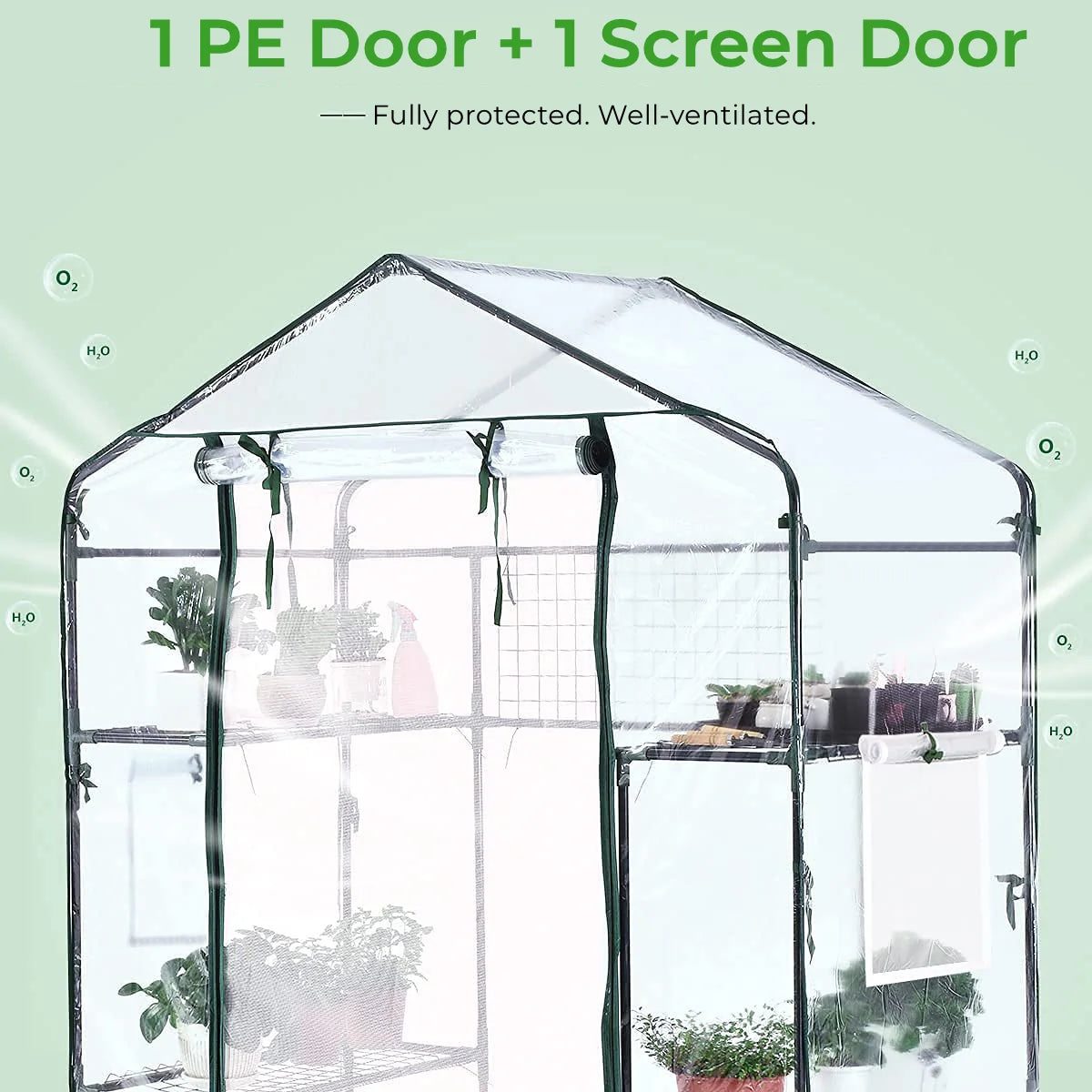Quictent Greenhouse Screen Door and Windows, Tiers Shelves 56