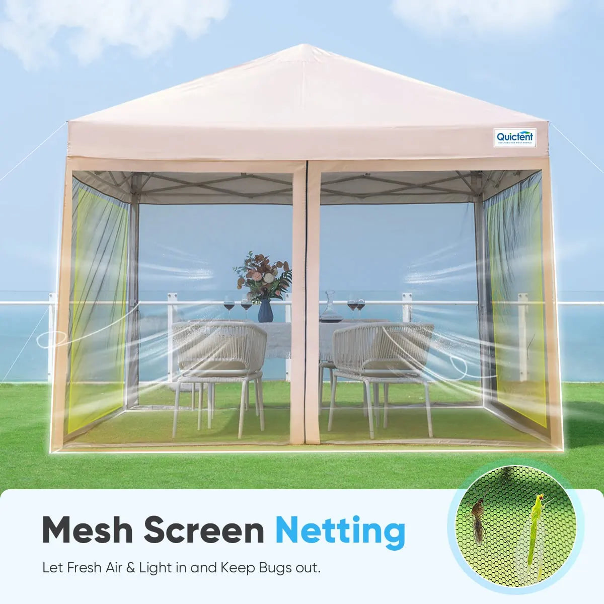 6.6' x 6.6' Small Pop Up Canopy - mesh screen netting