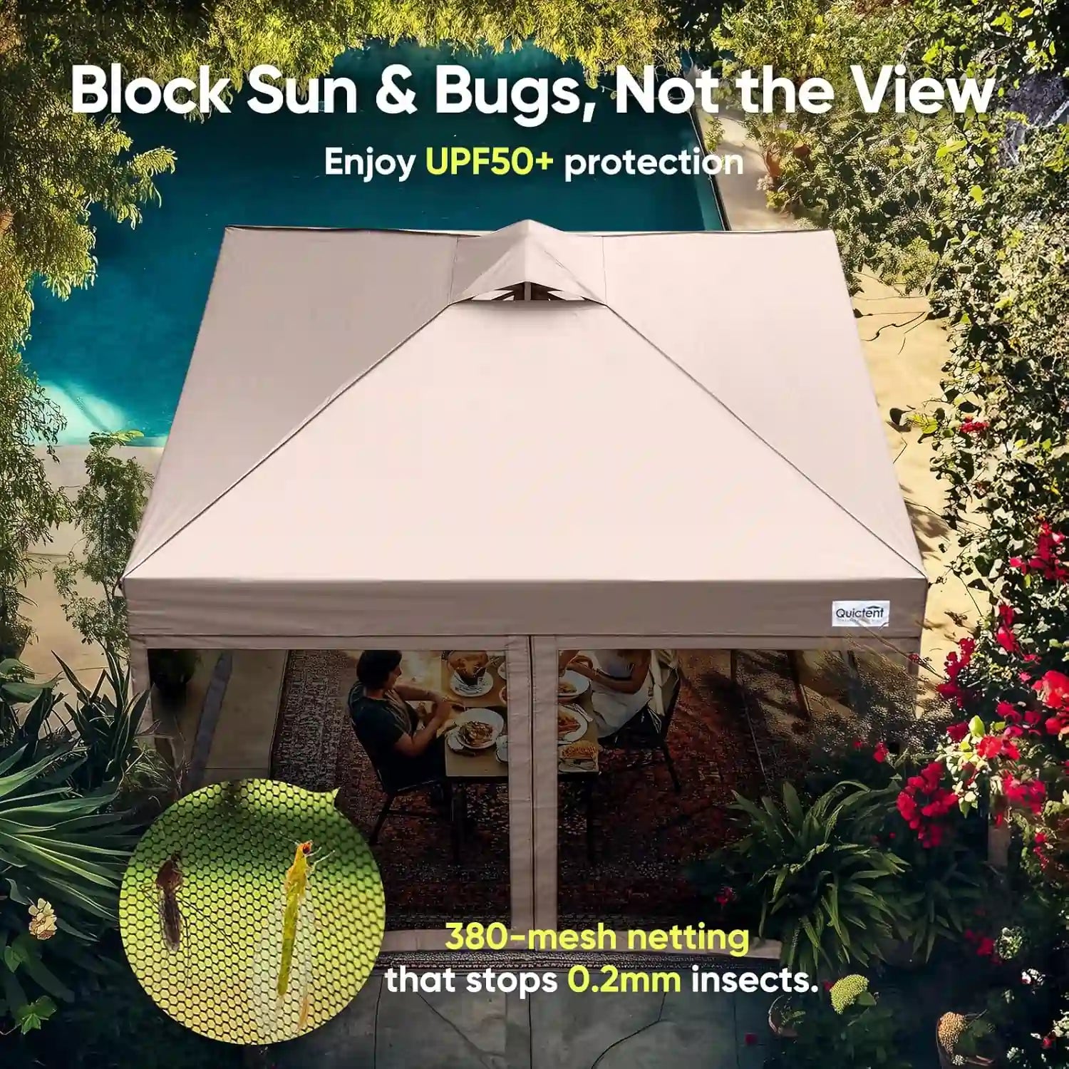 6.6' x 6.6' Small Pop Up Canopy - mesh screen netting#style_Beige