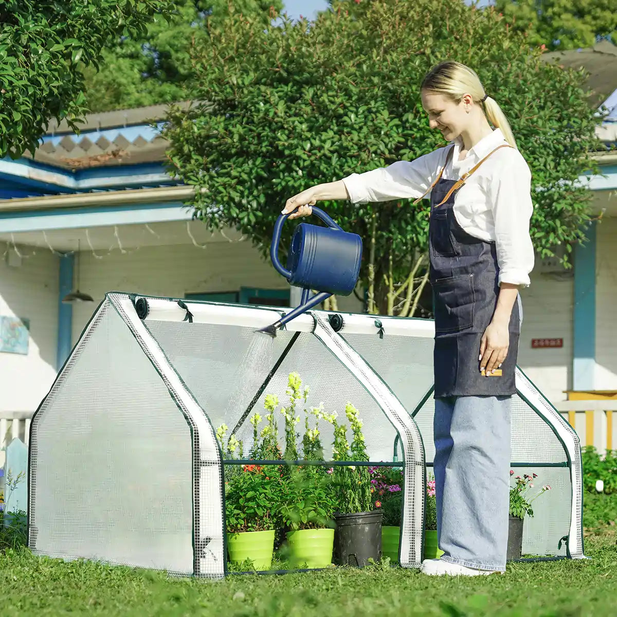 outdoor small greenhouse with plants#color_white