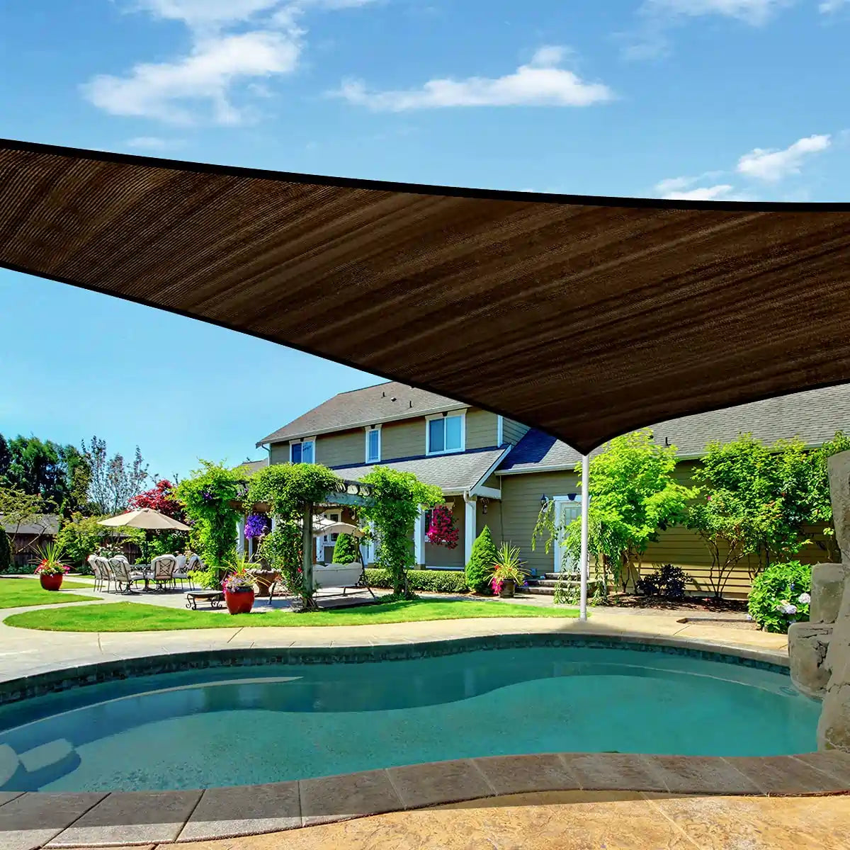 Brown rectangle shade sail for pool shade