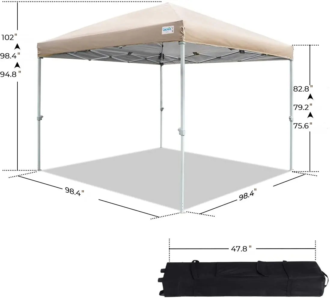 8' x 8' Pop Up Canopy with Netting Adjustable Height#color_tan