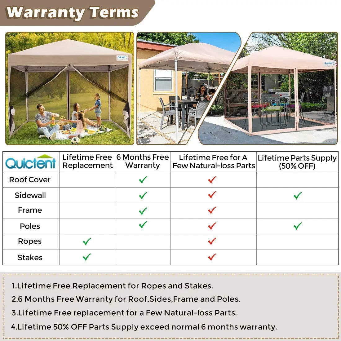 8' x 8' Pop Up Canopy with Netting Warranty#color_tan