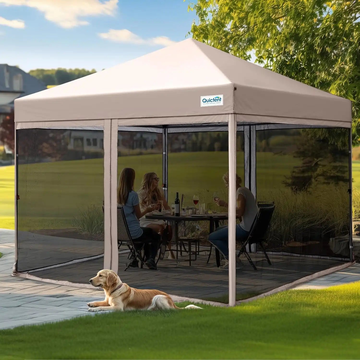 8' x 8' Pop Up Canopy with Netting Warranty#color_tan