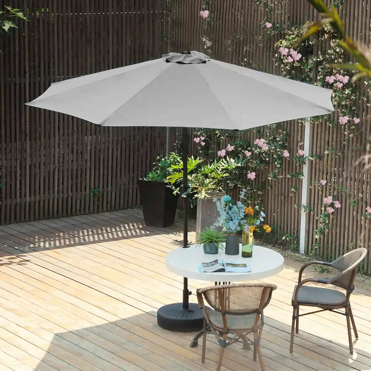 white 9 ft patio umbrella for shade#color_beige white
