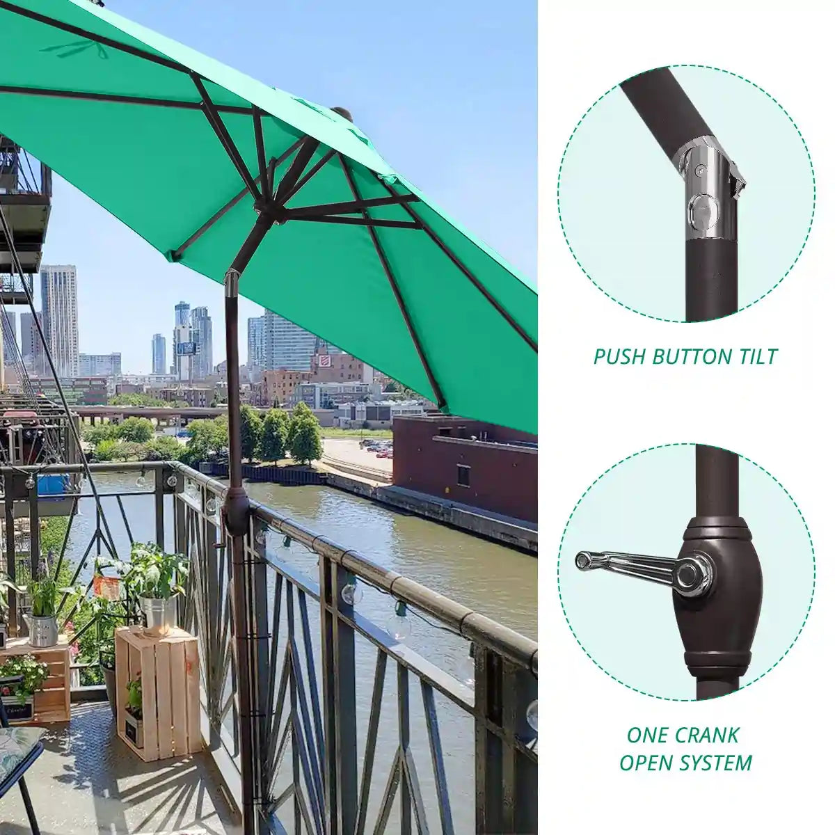 Green 9 ft patio umbrella frame details#color_dark green