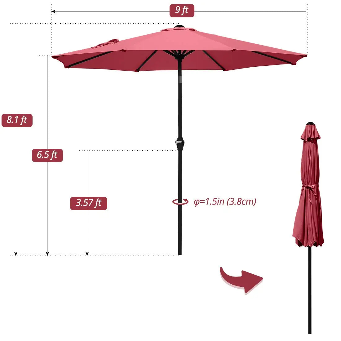 wine 9 ft patio umbrella size#color_wine