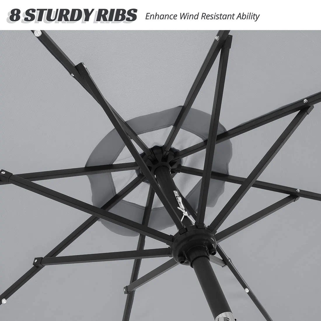 white umbrella with led lights 8 ribs frame#color_beige white
