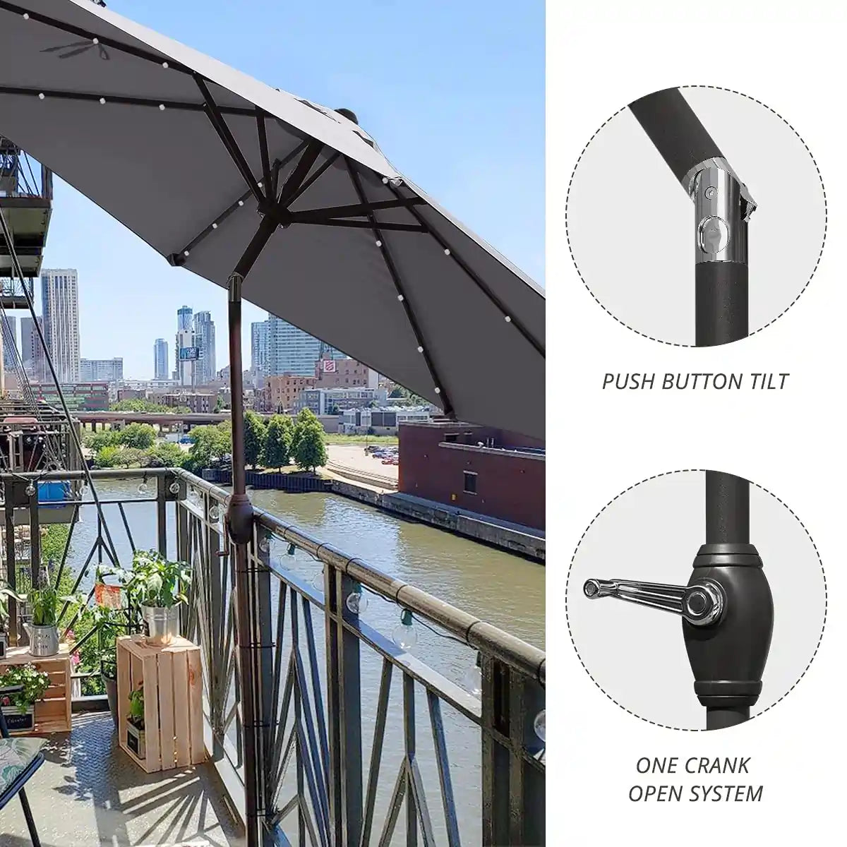 white outdoor umbrella with lights frame detail#color_beige white