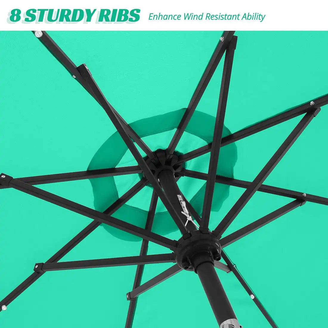 9 ft umbrella with lights ribs frame#color_dark green