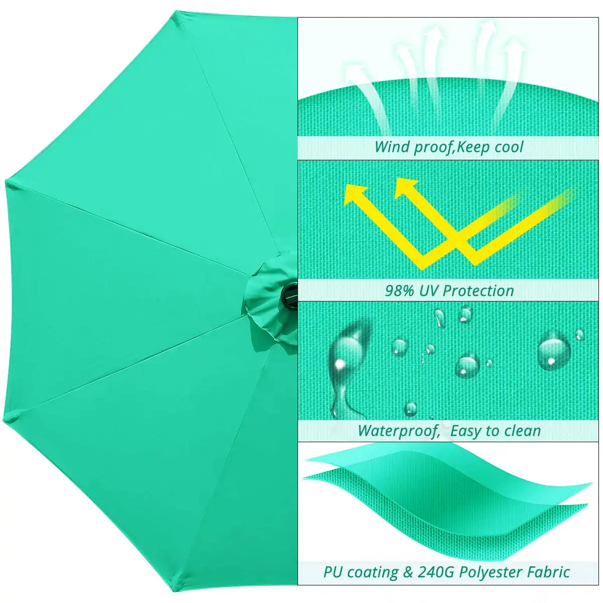 Green umbrella with led lights fabric#color_dark green