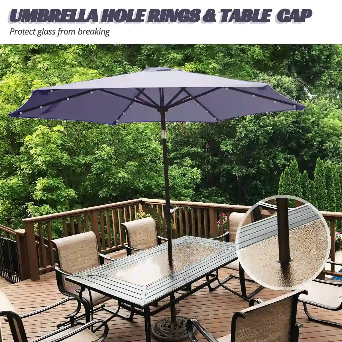 navy blue outdoor umbrella with lights hole ring#color_navy blue