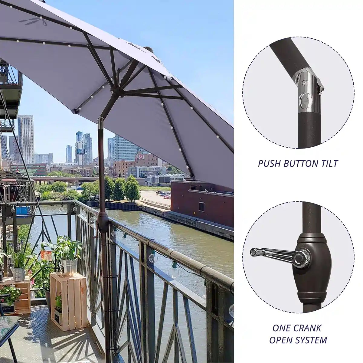 navy blue umbrella with led lights frame detail#color_navy blue