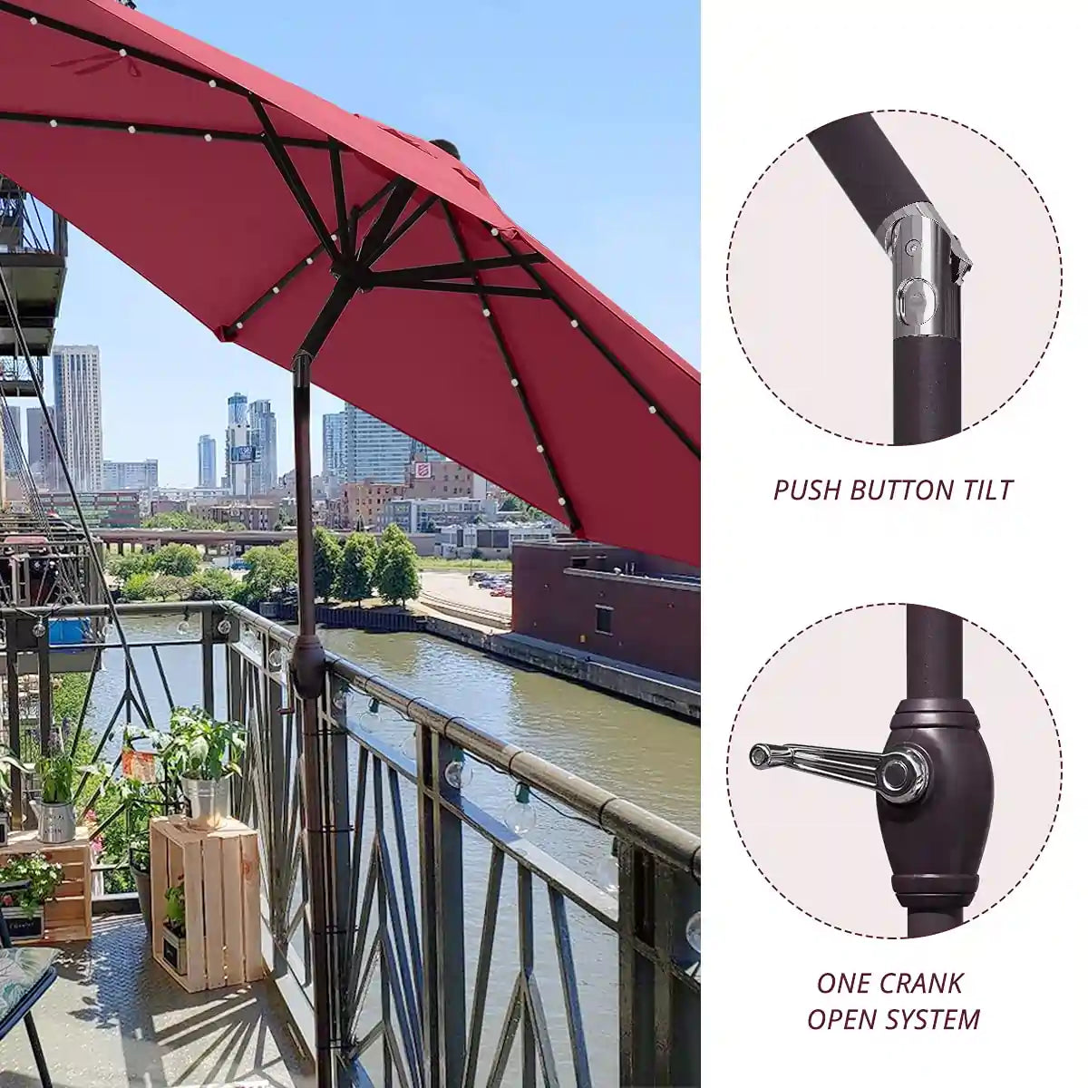 wine umbrella with led lights frame#color_wine