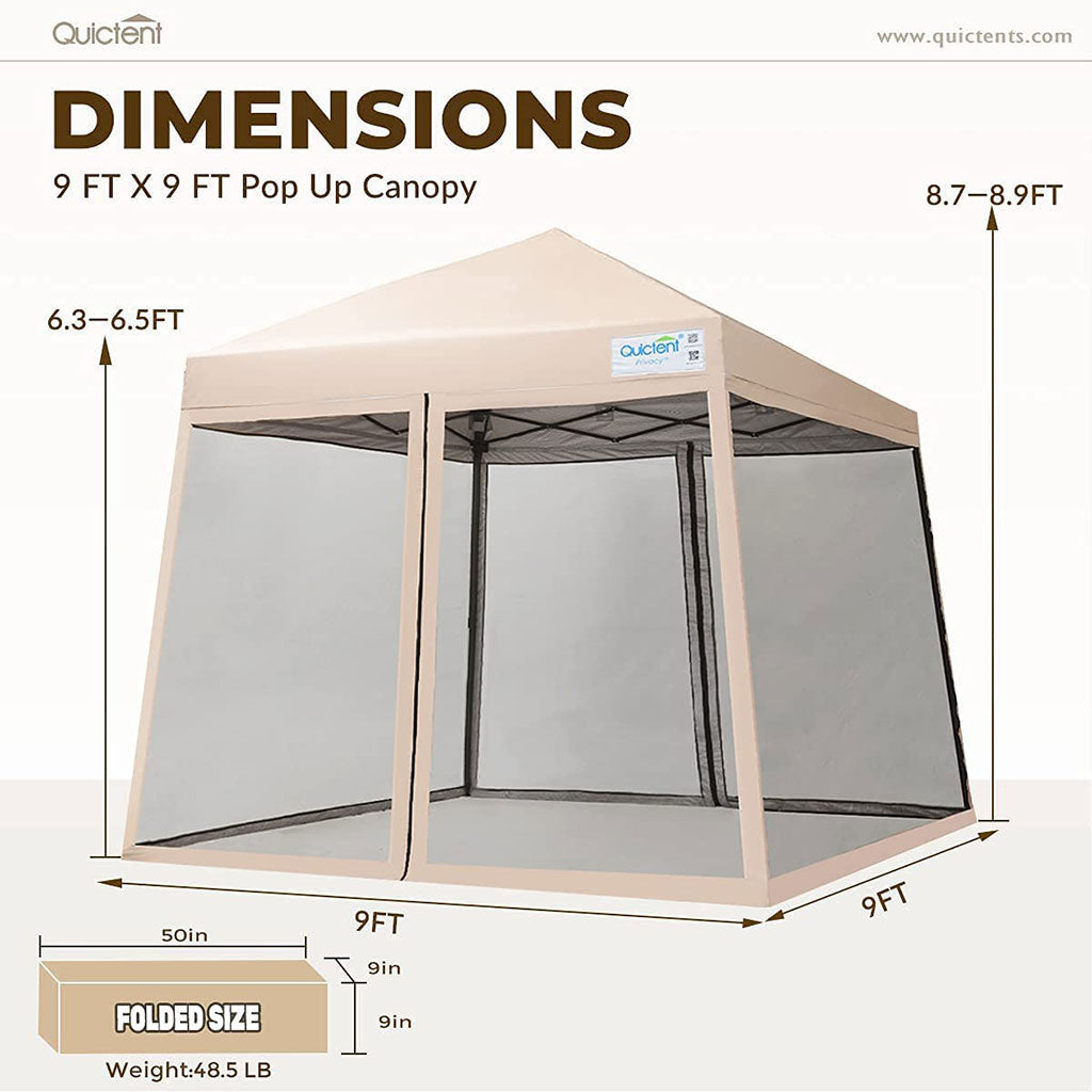screen house tent with floor Quictent 9x9 Pop Up Canopy Tent with Netting, Slant Leg Canopy Tent, Tan