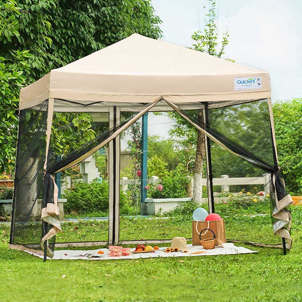 9' x 9' Pop Up Canopy Tent with netting#color_tan