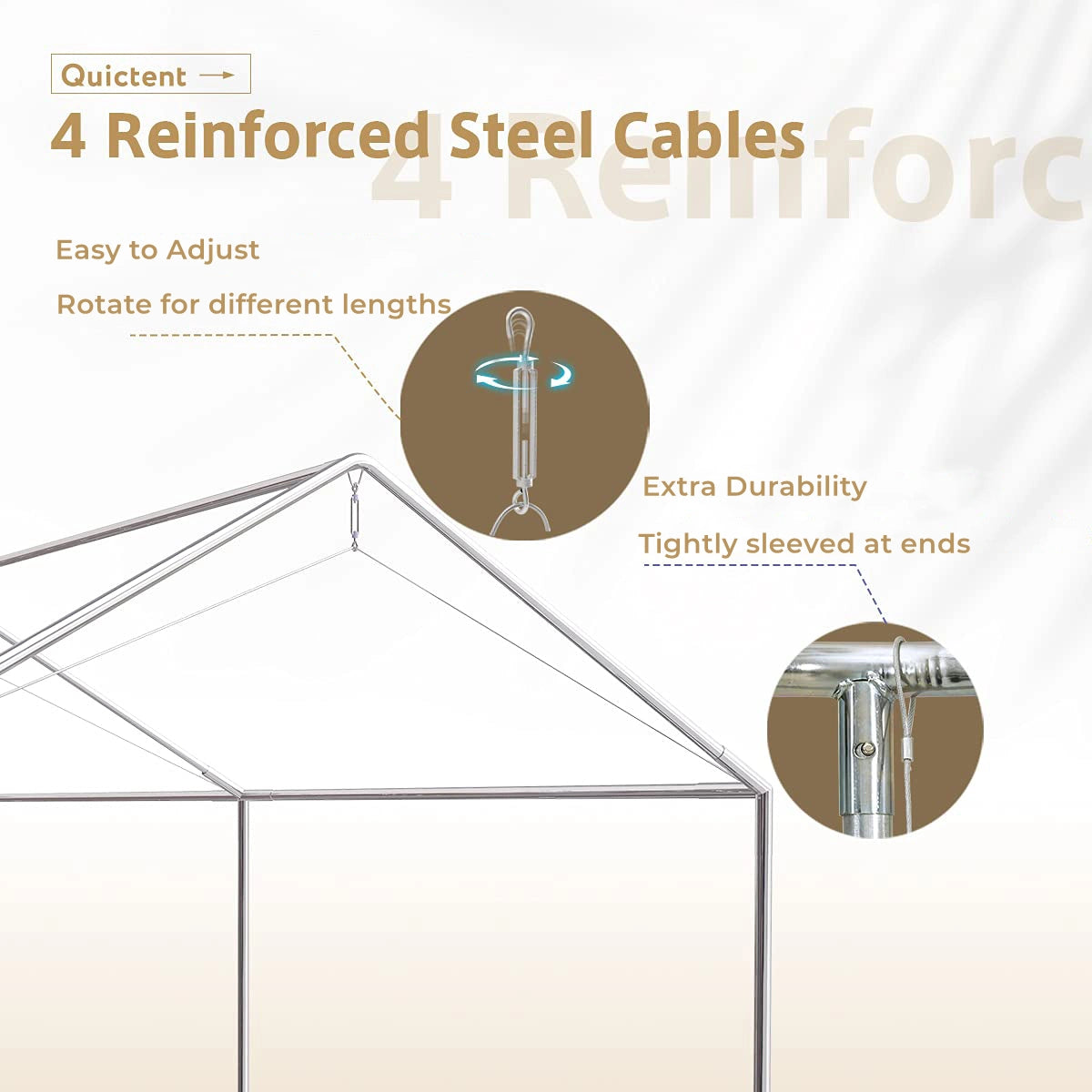 20' x 10' Upgraded Car Shelter with reinforced steel cables#color_beige