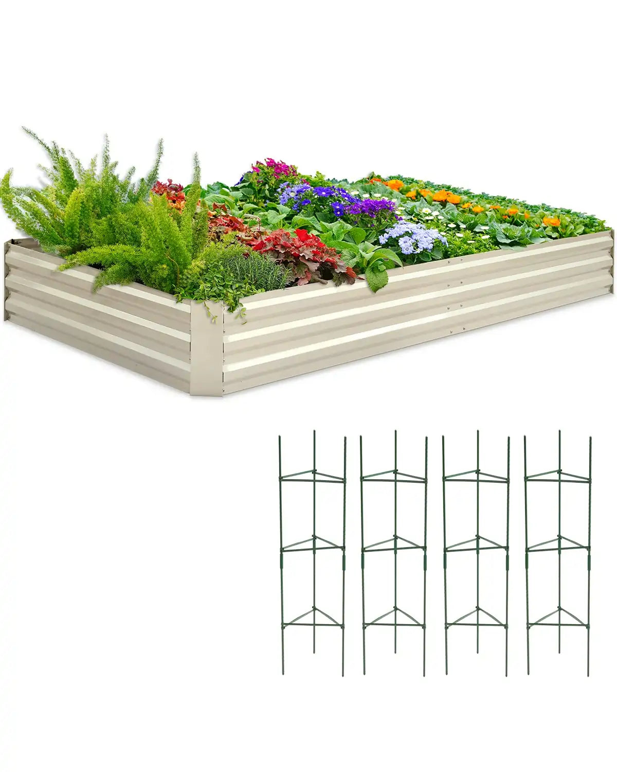 Beige 8' x 4' x 1' Galvanized Raised Garden Bed#color_beige