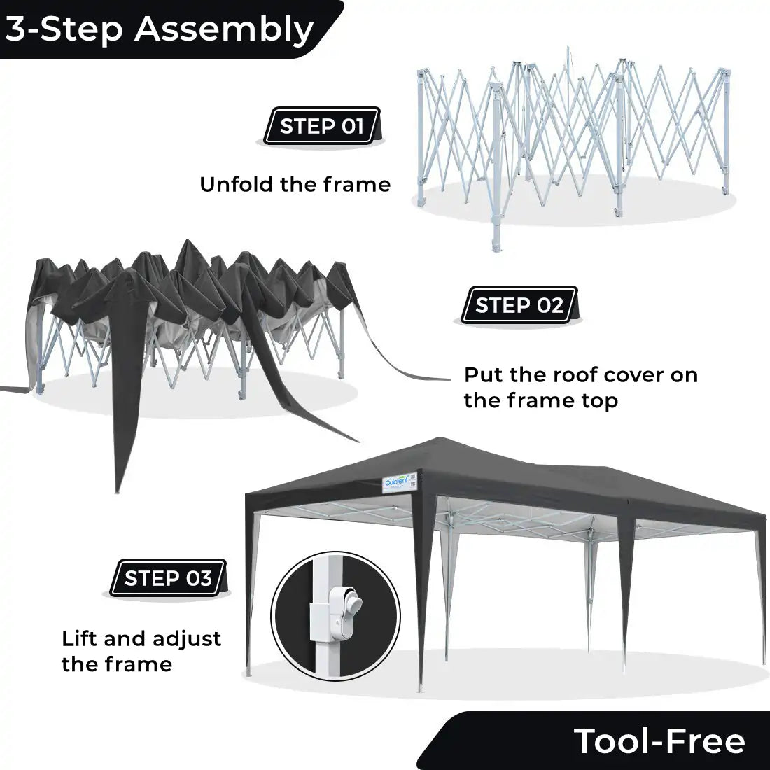 Black canopy tent 3 step assembly#color_black