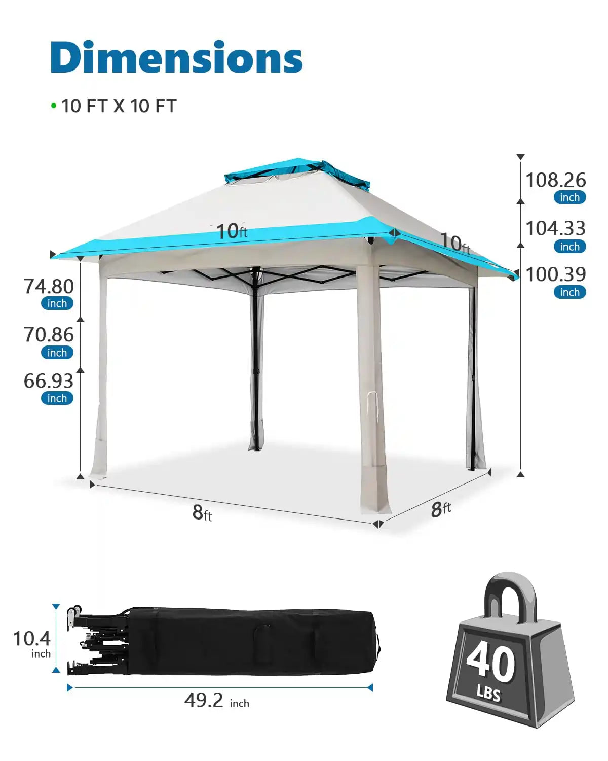 Blue 10x10 gazebo tent dimensions#color_blue