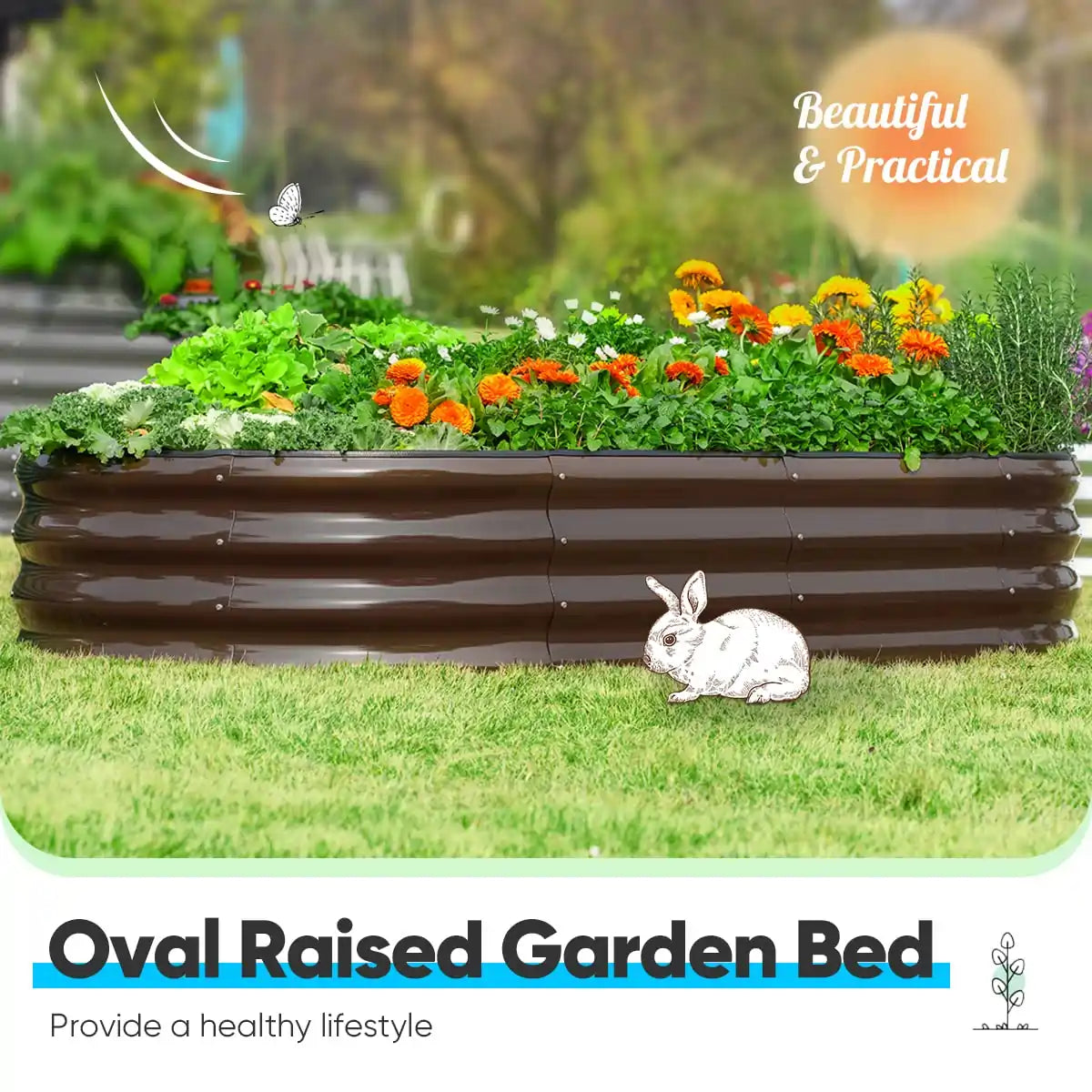 oval rasied flower box#color_brown