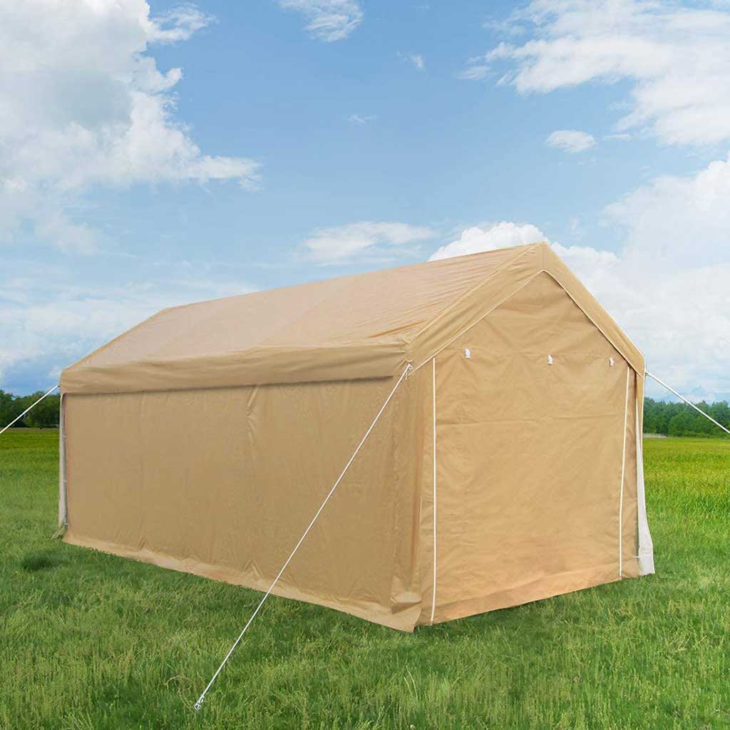20' x 10' Upgraded Car Shelter with sidewalls#color_beige