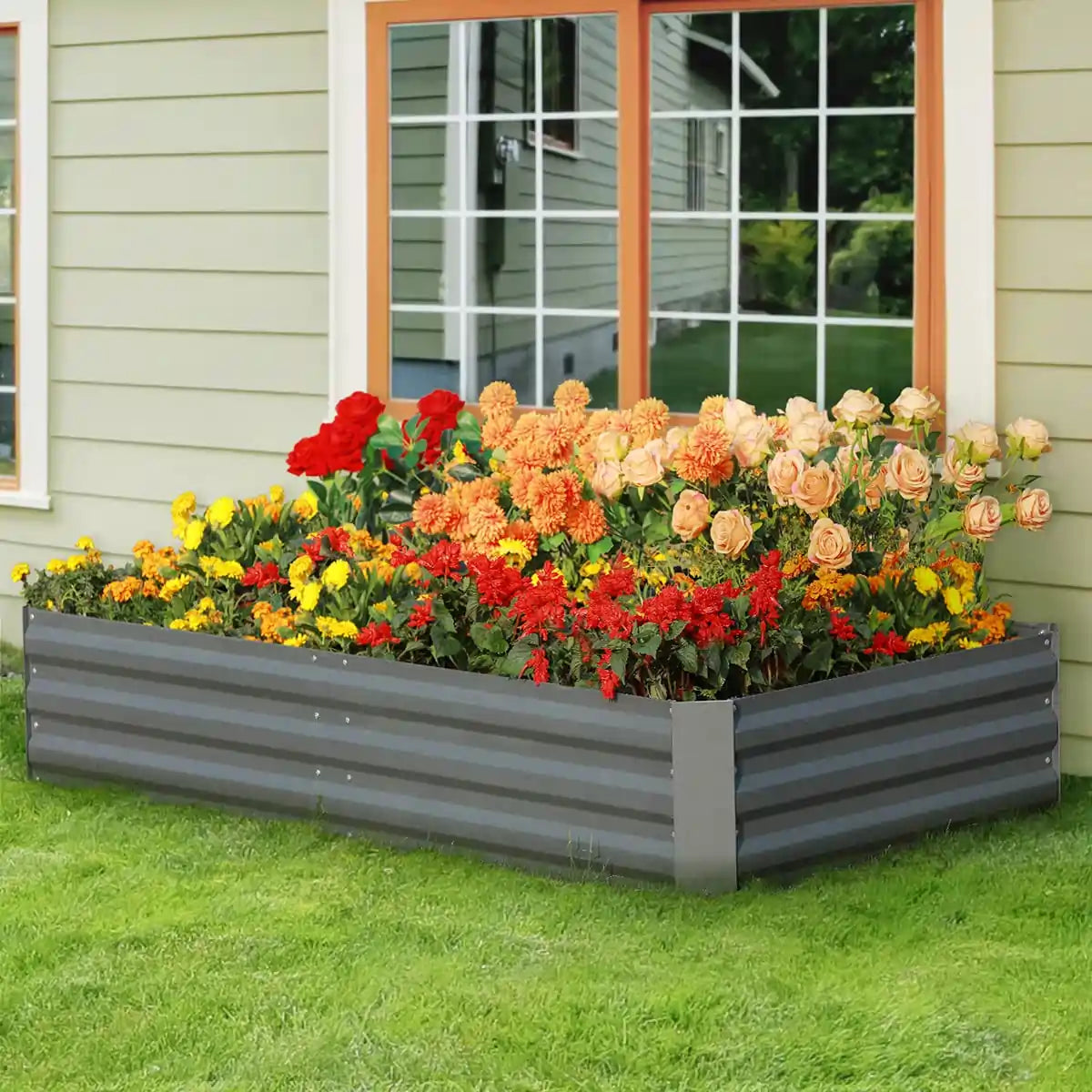 galvanized garden bed with flowers#color_clear