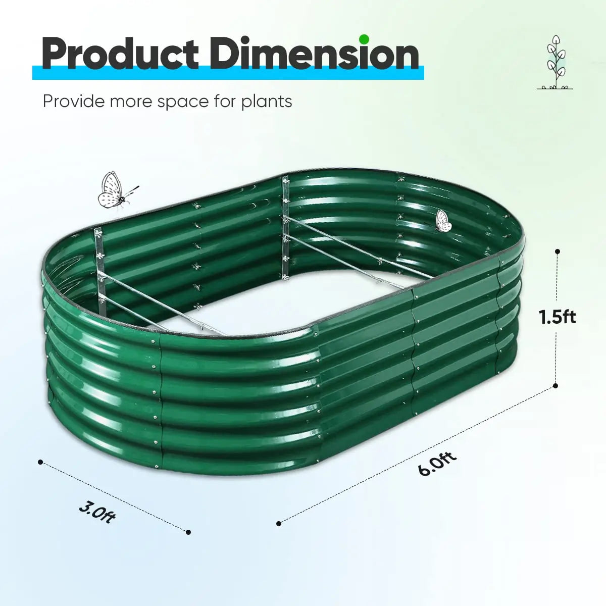 green garden bed size#color_dark green
