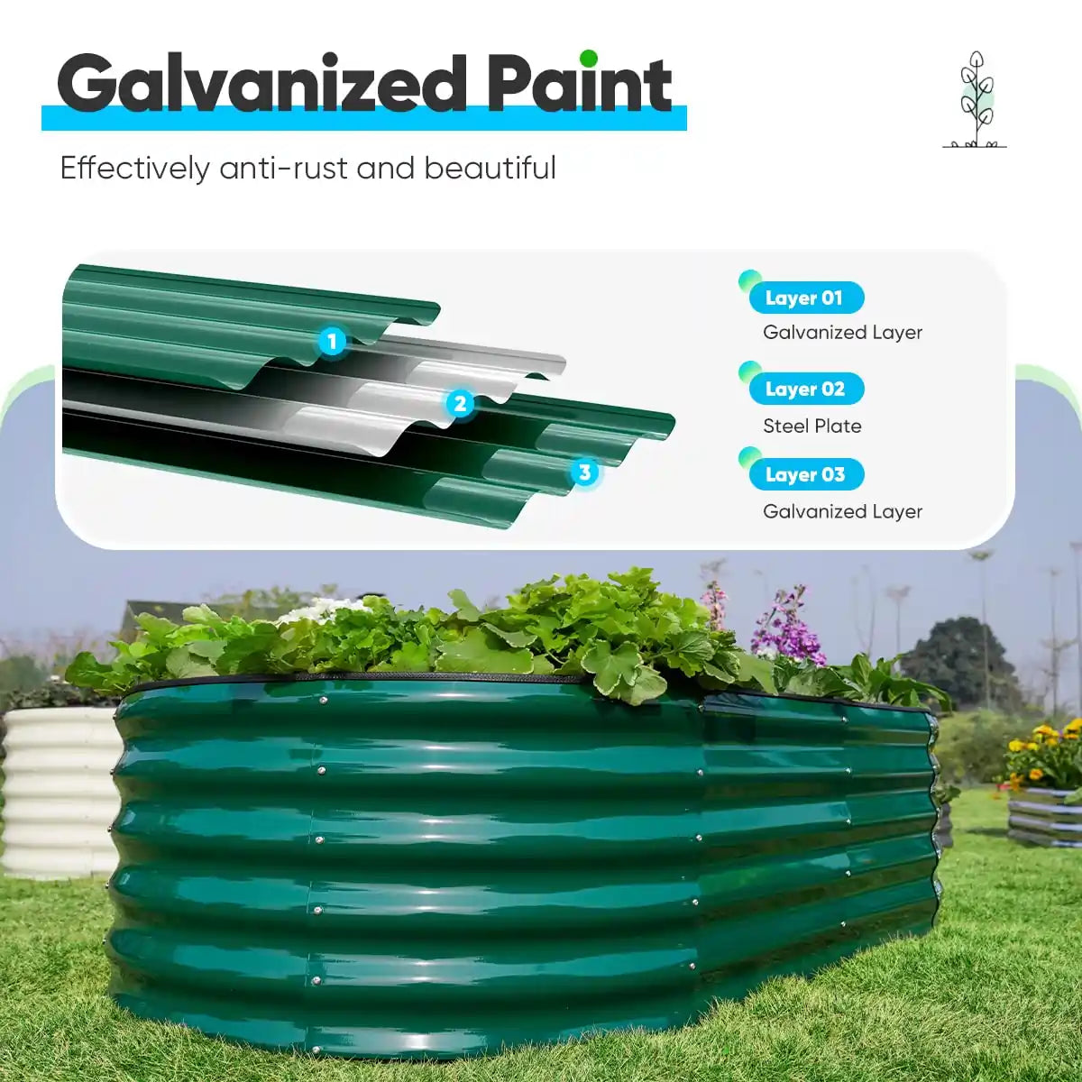green flowerbed galvanized paint#color_dark green