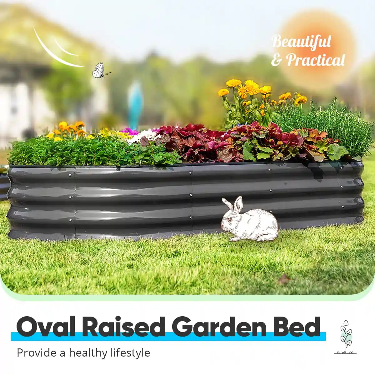 backyard oval raised flower bed#color_dark grey