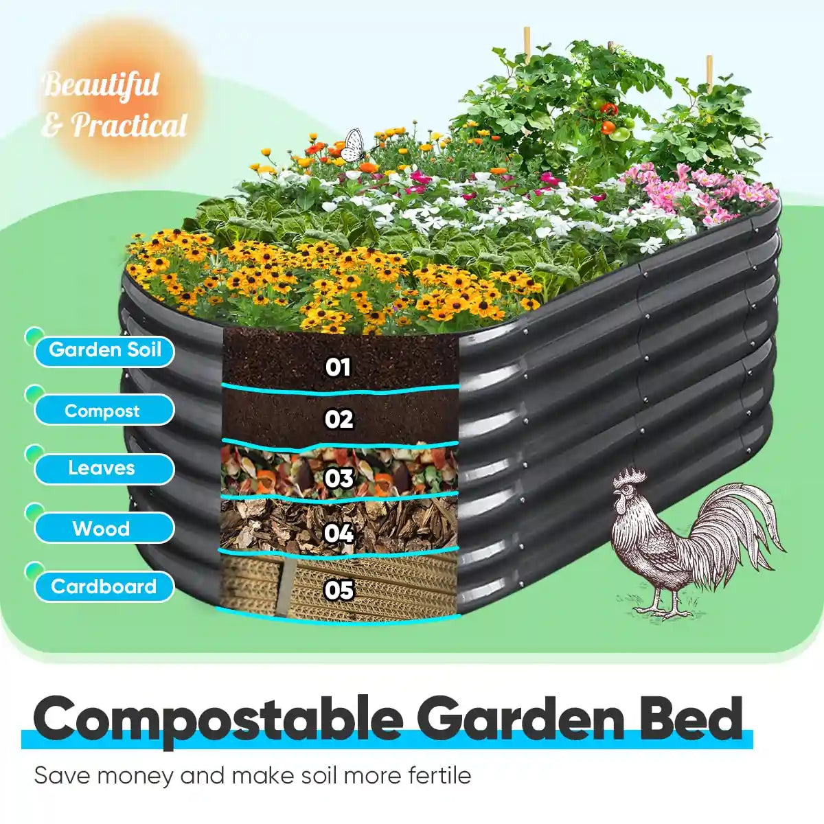6' x 3' x 2' Oval Garden Bed compost#color_dark grey