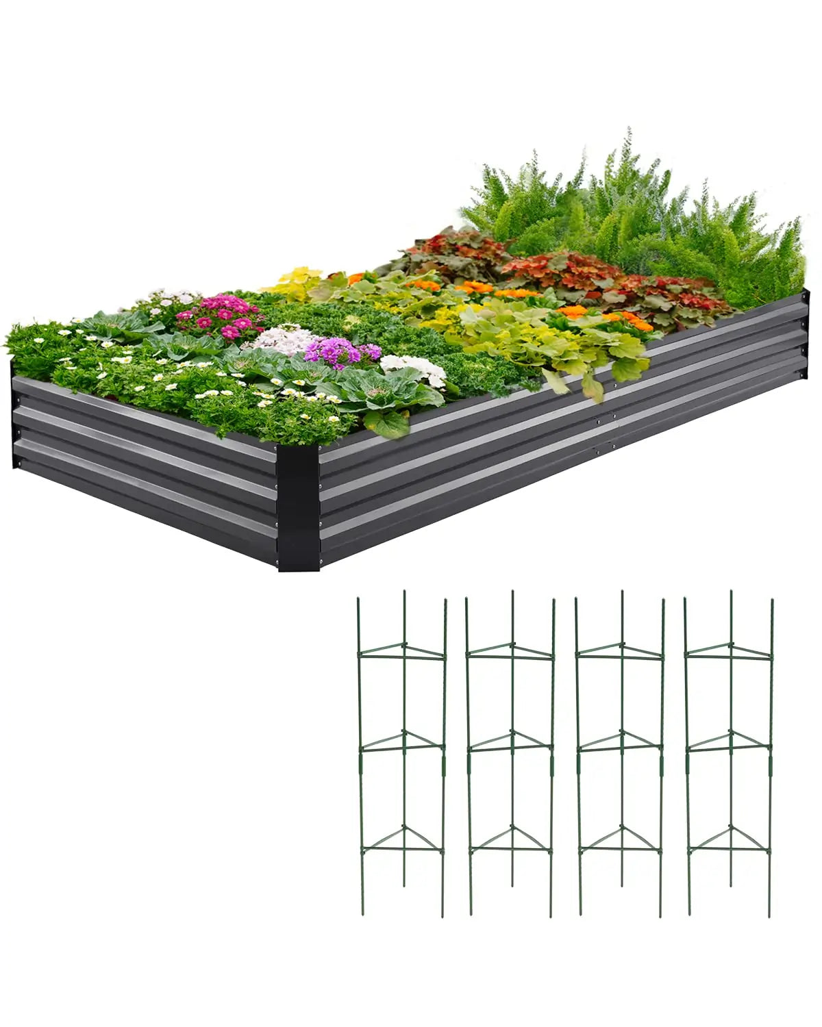 Dark Grey 8' x 4' x 1' Galvanized Raised Garden Bed#color_dark grey