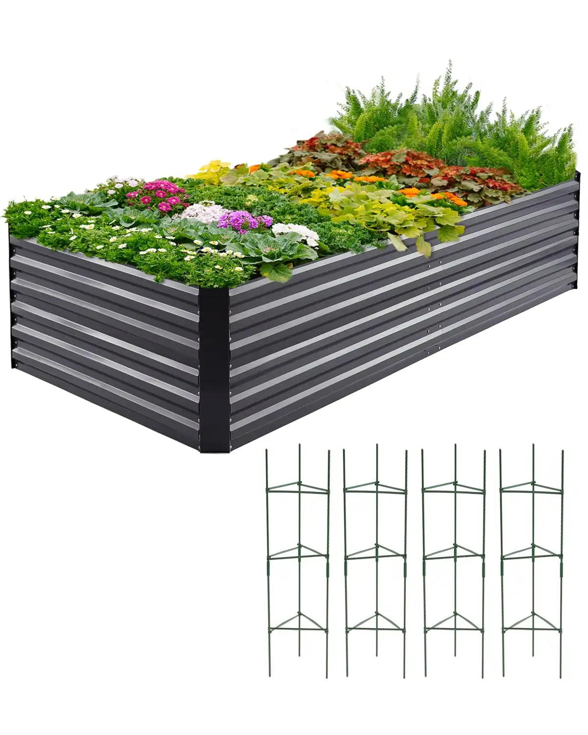 Dark Grey 8' x 4' x 2' Galvanized Raised Garden Bed#color_dark grey