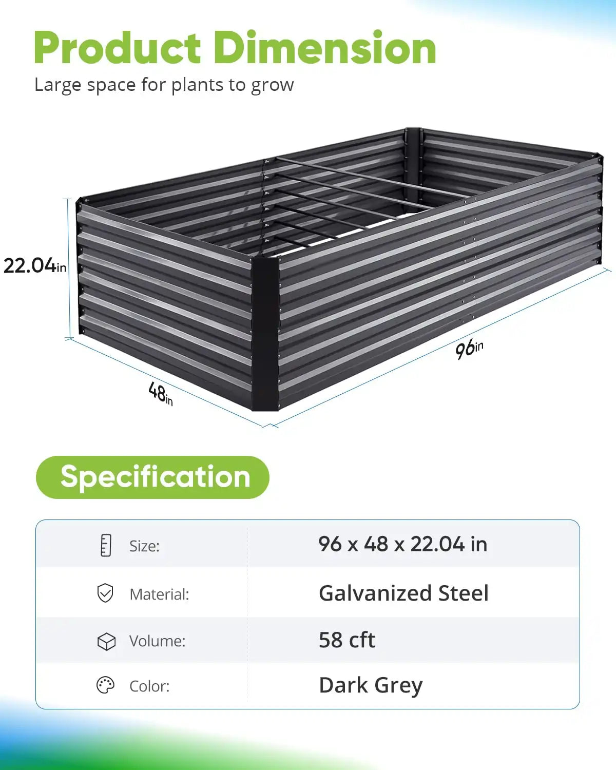 dark grey 8x4x2ft metal garden bed#color_dark grey