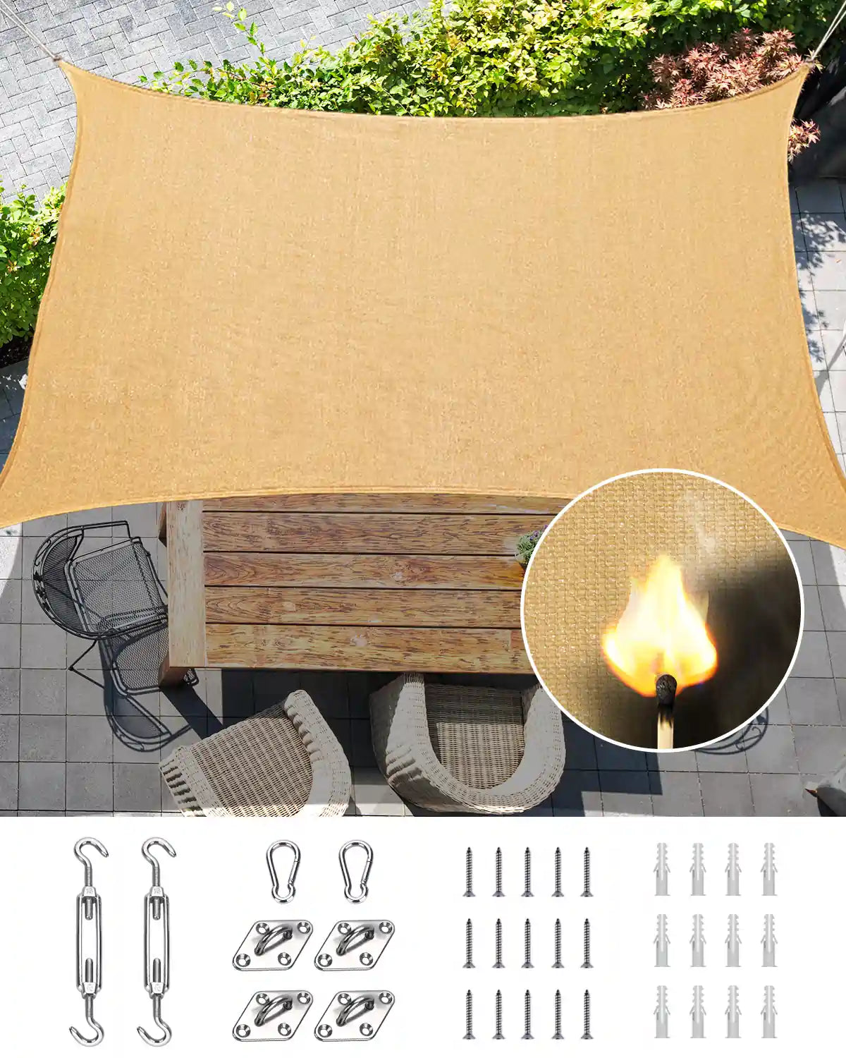 Fire Retardant square shade sail kits#size_20X26 FT
