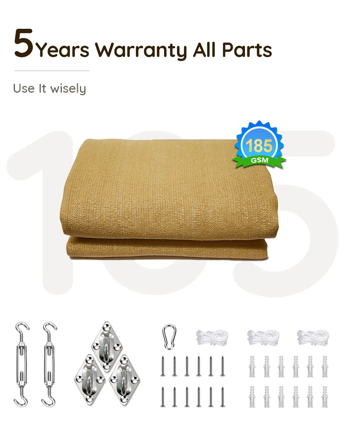 5 years warranty for shade sail#size_12X12X12 FT