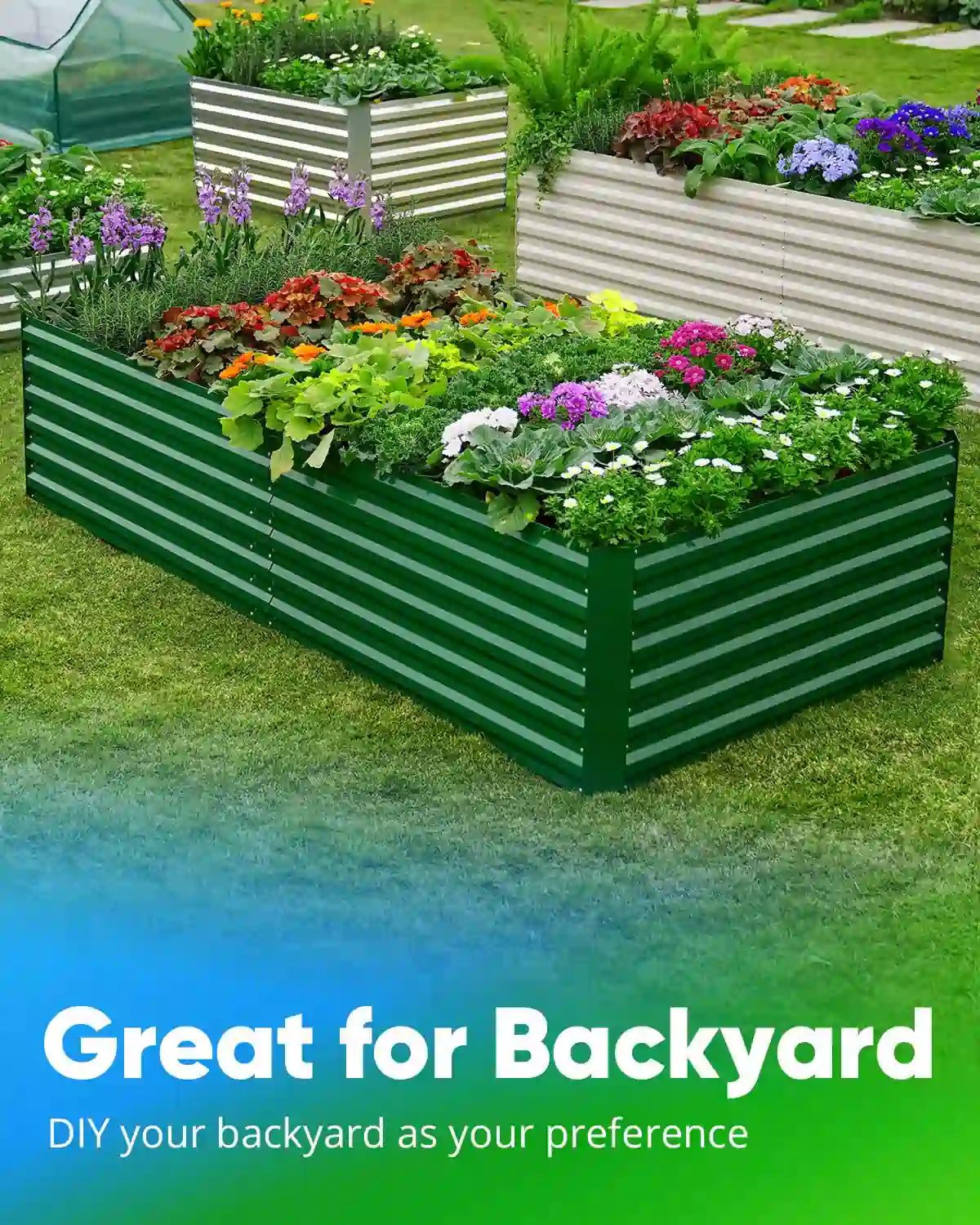 green 8x4x2ft garden bed for backyard#color_green