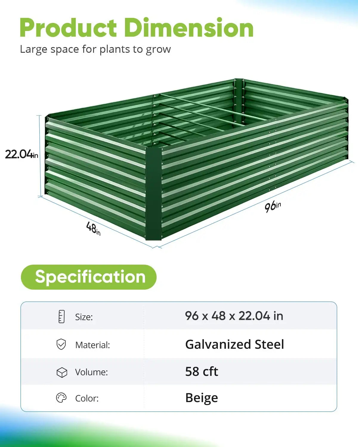 green 8x4x2ft garden bed dimension#color_green