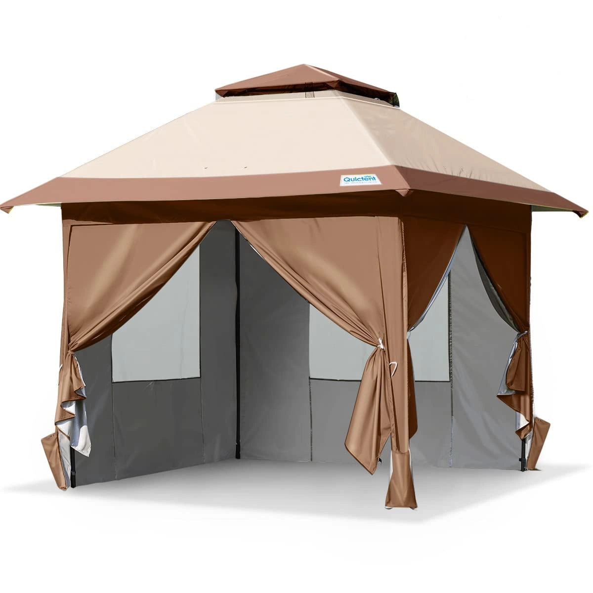 10' x 10' Pop up Canopy with Sidewall#color_khaki