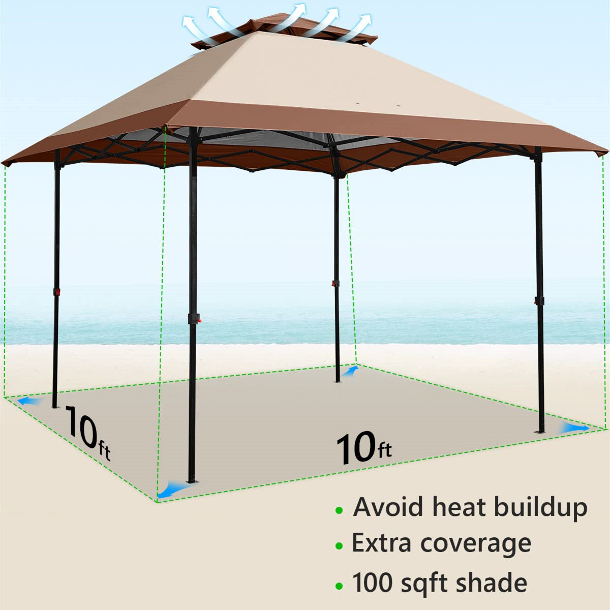 10'x10' Pop up Canopy Tent Size#color_khaki