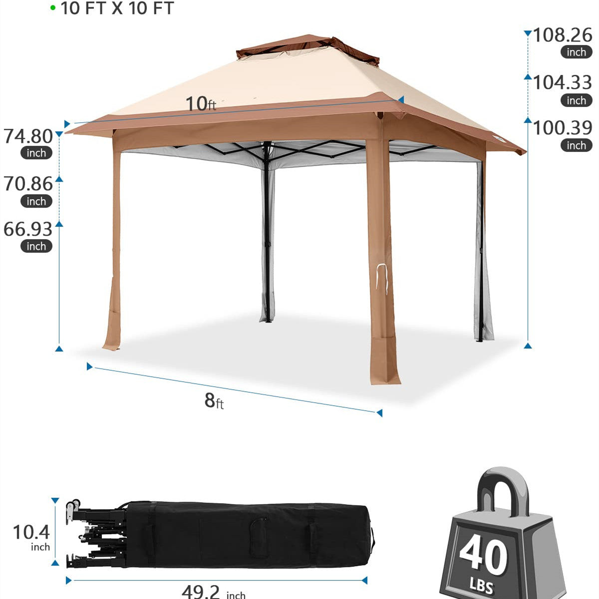 10' x 10' Pop up Canopy  size#color_khaki