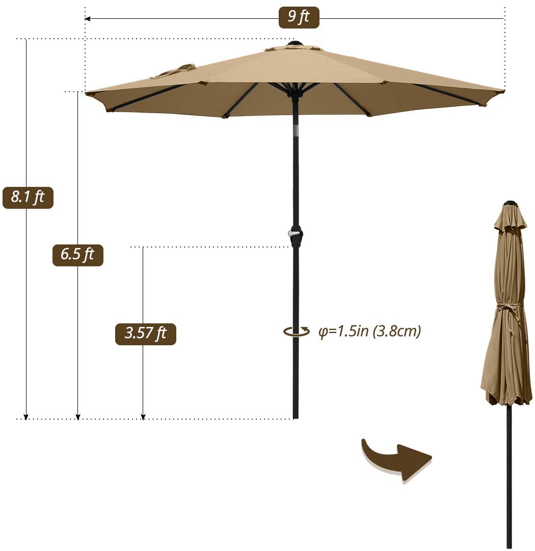 Upgraded 9ft Patio Umbrella Size#color_tan