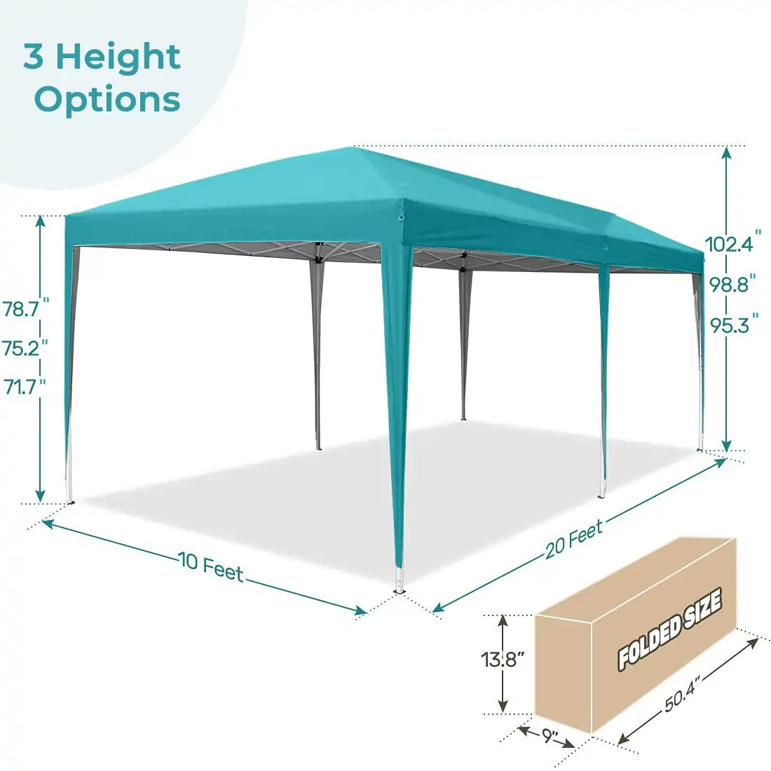 Turquoise 10x20 canopy tent adjustable height#color_turquoise