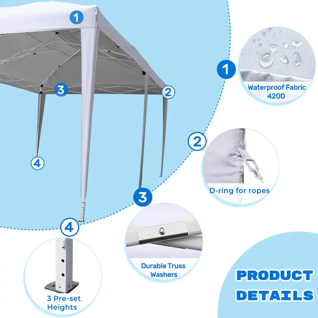 white no side 10x20 pop up canopy details#color_white