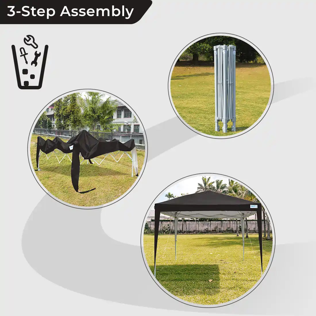 Black 10x10 no side canopy 3 steps assembly guide#color_black