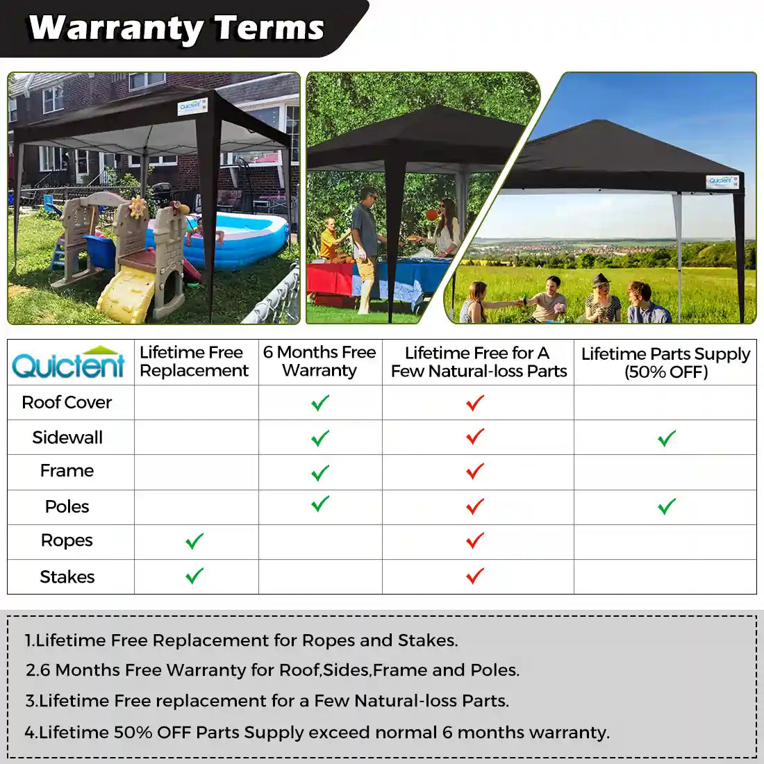 10x10 no side canopy tent black color warranty#color_black