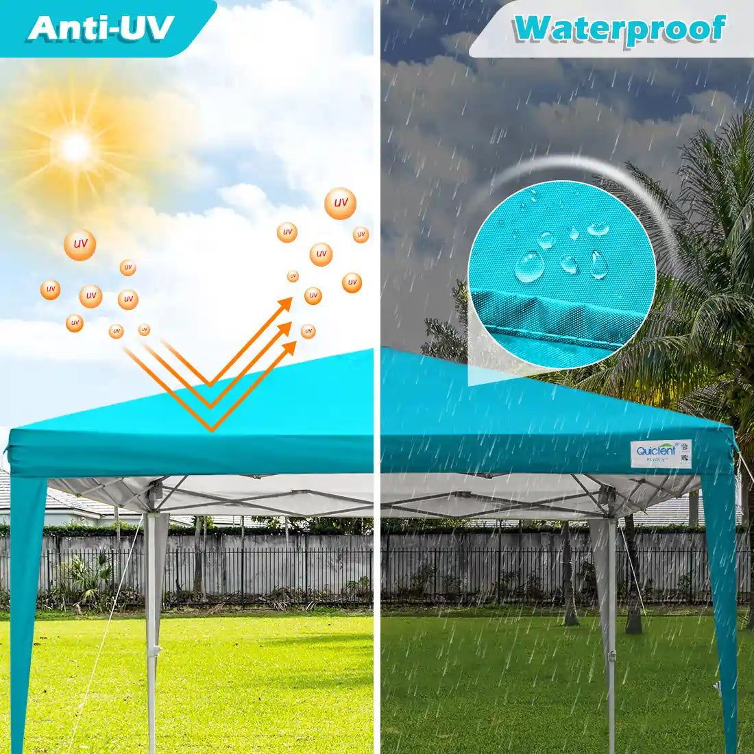 Turquoise no side tent has anti uv and waterproof fabric#color_turquoise